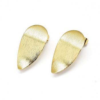 Brass Stud Earrings Findings, with Loop, Cadmium Free & Nickel Free & Lead Free, Long-Lasting Plated, Teardrop, Real 18K Gold Plated, 25x12.5x0.8mm, Hole: 2mm