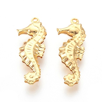 304 Stainless Steel Pendants, Sea Horse, Golden, 26.5x10x4mm, Hole: 1mm