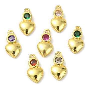 30Pcs Brass Micro Pave Cubic Zirconia Pendants, Real 18K Gold Plated, Heart, Golden, 10x5.5x2mm, Hole: 0.8mm