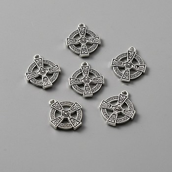 Irish Tibetan Style Alloy Pendants, Cross, Antique Silver, 24x20x3mm, Hole: 2mm