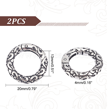 unicraftale 2pcs style tibétain 316 anneaux de porte à ressort texturés en acier inoxydable chirurgical(STAS-UN0040-91)-4