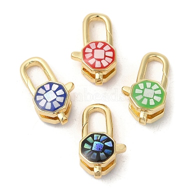 Real 18K Gold Plated Mixed Color Round Brass+Enamel Lobster Claw Clasps