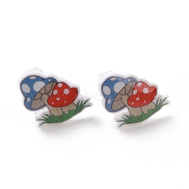 Acrylic Cartoon Mushroom Stud Earrings with Platic Pins for Women(EJEW-F293-03C)-2
