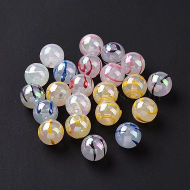 UV Plating Rainbow Iridescent Drawbench Acrylic Beads(OACR-E009-09)-2