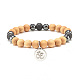 Bracelet extensible en perles rondes en bois naturel(BJEW-JB07807)-1