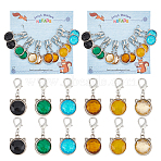 Acrylic Rhinestone Cat Head Charm Locking Stitch Markers, Platinum Tone Zinc Alloy Lobster Claw Clasps Locking Stitch Marker, Mixed Color, 3.7cm, 6 colors, 2pcs/set, 12pcs/set(HJEW-PH01833)