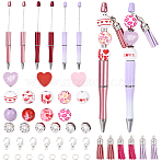 DIY Valentine's Day Personalized Beadable Pen Sets, Including ABS Plastic Ball-Point Pen, Wood Bead and Brass Rhinestone Beads, Mixed Color, 148x12mm(DIY-YW0012-95)