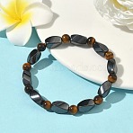 Round Natural Tiger Eye Stretch Bracelets, with Magnetic Synthetic Non-Magnetic Synthetic Hematite Beads and Elastic Cord, 50mm(X-BJEW-G072-14)