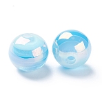 Stripe Resin Beads, AB Color, Rondelle, Deep Sky Blue, 15.5~16x13.5~14.5mm, Hole: 2.5~3.5mm(RESI-B014-01B-01)