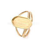 Real 18K Gold Plated 304 Stainless Steel Cuff Ring Components, Blank Bezel Cup Ring Setting, Ion Plating(IP), Oval, Tray: 14x7mm, Inner Diameter: Adjustable(STAS-A191-12C-G)