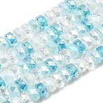 Ombre Effect Electroplate Glass Beads, Rondelle, Rainbow Color Plated, Faceted, Sky Blue, 8x5mm, Hole: 1.6mm, about 60pcs/strand, 12.01''(30.5cm)(EGLA-F168-01)