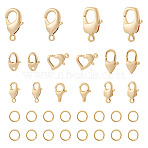 16Pcs 8 Styles Brass Lobster Claw Clasps, with 16Pcs Brass Open Jump Rings, Mixed Shapes, Real 18K Gold Plated, Lobster Claw Clasps: 11~20x6~12x2.5~4mm, Hole: 1.2~2.2mm, 2pcs/style(KK-TA0003-04)