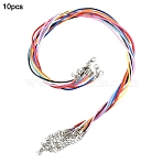 10 Colors Waxed Cotton Cord Necklace Making, with Alloy Lobster Claw Clasps and Iron End Chains, Mixed Color, 17.13x0.06 inch(43.5x0.15cm), 1pc/color(MAK-YW0001-17D)