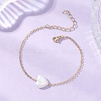 Natural Keshi Pearl Beads Link Bracelets, Brass Cuble Chains Bracelets for Women, Heart, Real 18K Gold Plated, 7.36 inch(18.7cm)(BJEW-JB13171)