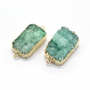 Natural Druzy Quartz Links connectors, with Brass Findings, Rectangle, Golden, 33~35x15~17x8~12mm, Hole: 2mm(G-P396-13G)