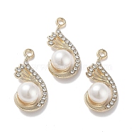 ABS Imitation Pearl Bead Pendants, with Alloy and Crystal Rhinestone, Cadmium Free & Lead Free, Wing Charm, Golden, 26.5x13x8.5mm, Hole: 1.8mm(FIND-C042-02G)