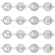 32Pcs 4 Styles Alloy Crystal Rhinestone Connector Charms, Flat Round Links, Platinum, 16~23x16~23x2.5~3mm, Hole: 1.8~2.5mm, 8pcs/style(FIND-SC0007-40)