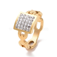 Crystal Rhinestone Rectangle Finger Ring, Ion Plating(IP) 304 Stainless Steel Jewelry for Women, Golden, US Size 6~9(16.5~18.9mm)(RJEW-D120-02G)