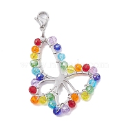Stainless Steel Glass Pendant Decorations, Butterfly, Stainless Steel Color, 57mm(HJEW-JM01818-01)
