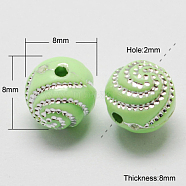 Plating Acrylic Beads, Metal Enlaced, Round, Pale Green, 7~8x7~8x7~8mm, Hole: 2mm, about 1800pcs/500g(PACR-S188-8mm-04)