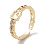 Brass Micro Pave Cubic Zirconia Cuff Rings, Long-Lasting Plated, Letter G, Golden, Inner Diameter: 16.6mm(RJEW-G310-09G)