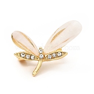 Crystal Rhinestone Dragonfly with Resin Lapel Pin, Alloy Brooch for Women, Cadmium Free & Lead Free, Golden, 18x24x8mm, Pin: 0.7mm(JEWB-I019-01G)