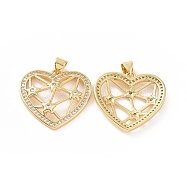 Brass Micro Pave Cubic Zirconia Pendants, Heart with Star Charm, Golden, Clear, 27.5x25x3.5mm, Hole: 5x3mm(ZIRC-P106-04LG-02)