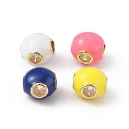 Rack Plating Brass Micro Pave Cubic Zirconia Beads, with Enamel, Long-Lasting Plated, Cadmium Free & Lead Free, Real 18K Gold Plated, Round, Mixed Color, 9.5x9.5x9.7mm, Hole: 3.5mm(KK-C016-02G)