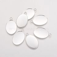Brass Pendant Cabochon Settings, Milled Edge Bezel Cups, DIY Findings for Jewelry Making, Oval, Lead Free & Nickel Free, Silver Color Plated, 19x31x1mm, hole: 3mm, Tray: 18x25mm(KK-H068-S-FF)