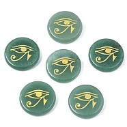 Natural Green Aventurine Cabochons, Flat Round with Eye of Ra/Re Pattern, 25x5mm, about 6pcs/bag(G-S375-007A)