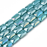 Electroplate Opaque Solid Color Glass Beads Strands, AB Color Plated, Faceted, Rectangle, Light Sea Green, 7x4x3mm, Hole: 1mm, about 79~80pcs/strand, 20.47 inch(52cm)(EGLA-N002-25-A06)