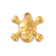 Ion Plating(IP) 304 Stainless Steel Charms, Skull Charm, Real 18K Gold Plated, 14.5x14.5x2mm, Hole: 1.6mm(STAS-N103-177G)