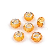 Baking Paint Transparent Glass European Beads, Large Hole Beads, with Brass Cores, Faceted, Rondelle, Gold, 13.5~14x9~9.5mm, Hole: 5mm(GPDL-N004-C14mm-B01)