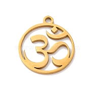 304 Stainless Steel Pendants, Laser Cut, Chakra Charm, Real 18K Gold Plated, Ohm/Aum, 17x15x1mm, Hole: 1.5mm(STAS-M072-01G)