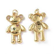 Brass Micro Pave Colorful Cubic Zirconia Pendants, with Jump Rings, Bear with Star Charms, Real 18K Gold Plated, 31x18x3.5mm, Hole: 3.6mm(KK-E068-VF283)