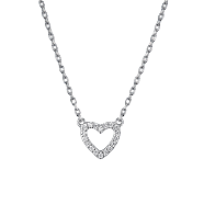 Anti-Tarnish Rhodium Plated 925 Sterling Silver Micro Pave Clear Cubic Zirconia Heart Necklaces, Sweet and Delicate Collarbone Chain, Platinum, 14.17 inch(36cm)(KV2333)