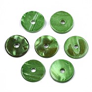 Spray Painted Natural Freshwater Shell Beads, Heishi Beads, Disc/Flat Round, Lime Green, 15x2mm, Hole: 2.5mm(X-SHEL-S276-107C)