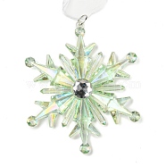 Christmas Transparent Plastic Pendant Decoration, for Christma Tree Hanging Decoration, with Iron Ring and Net Gauze Cord, Pale Green, Snowflake, 200mm, Snowflake: 120x116x12mm(HJEW-G022-01D)