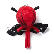 Woolen Yarn Thread Keychain, with Foam and Iron Key Rings, Aluminum Wire, Devil, Red, 18.3cm(KEYC-F037-03)