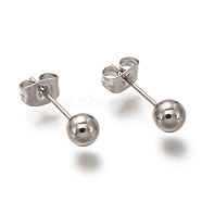 304 Stainless Steel Ball Stud Earrings, with 316 Stainless Steel Pin & Earring Backs, Round, Stainless Steel Color, 17x5mm, Pin: 0.7mm(EJEW-L254-01C-P)