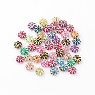 Plating Acrylic Beads, Metal Enlaced, Flower, Mixed Color, 6~7x3.5mm, Hole: 1mm, about 7700pcs/500g(MACR-Q001-14)