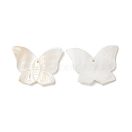 Natural Freshwater Shell Pendants, Butterfly Charm, Seashell Color, 35~38x46~49x3.5~5mm, Hole: 2mm(SHEL-H001-07)