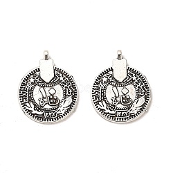 Tibetan Style Alloy Pendants, Cadmium Free & Lead Free, Flat Round, Antique Silver, 23.5x18.5x3.5mm, Hole: 1.6mm, about 543pcs/1000g(FIND-C043-070AS)