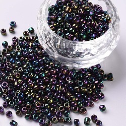 8/0 Glass Seed Beads, Metallic Colours, Round, Round Hole, Colorful, 8/0, 3mm, Hole: 1mm, about 1111pcs/50g, 50g/bag, 18bags/2pounds(SEED-US0003-3mm-603)