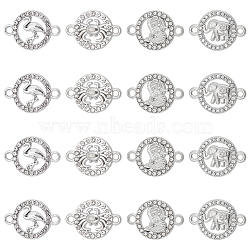 32Pcs 4 Styles Alloy Crystal Rhinestone Connector Charms, Flat Round Links, Platinum, 16~23x16~23x2.5~3mm, Hole: 1.8~2.5mm, 8pcs/style(FIND-SC0007-40)