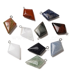 Natural & Synthetic Mixed Gemstone Pendants, Kite Charms with Platinum Plated Metal Loops, 28~29x18~19x7mm, Hole: 2mm(G-XCP0001-11)