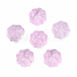 Transparent Spray Painted Glass Beads, Clover, Pearl Pink, 11.5x11.5x7.5mm, Hole: 1mm(GLAA-N035-028-C03)