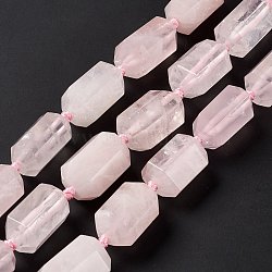 Natural Rose Quartz Beads Strands, Faceted, Column, 23.5~25x15~18x13~15.5mm, Hole: 1.6mm, about 15pcs/strand, 15.75~16.54 inch(40~42cm)(G-F719-04)
