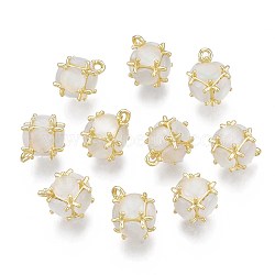 Creamy White Imitation Cat Eye Resin Charms, with Rack Plating Brass Findings, Nickel Free, Round, Real 18K Gold Plated, 13.5x10x11mm, Hole: 1.2mm(KK-S364-159)