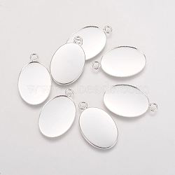 Brass Pendant Cabochon Settings, Milled Edge Bezel Cups, DIY Findings for Jewelry Making, Oval, Lead Free & Nickel Free, Silver Color Plated, 19x31x1mm, hole: 3mm, Tray: 18x25mm(KK-H068-S-FF)